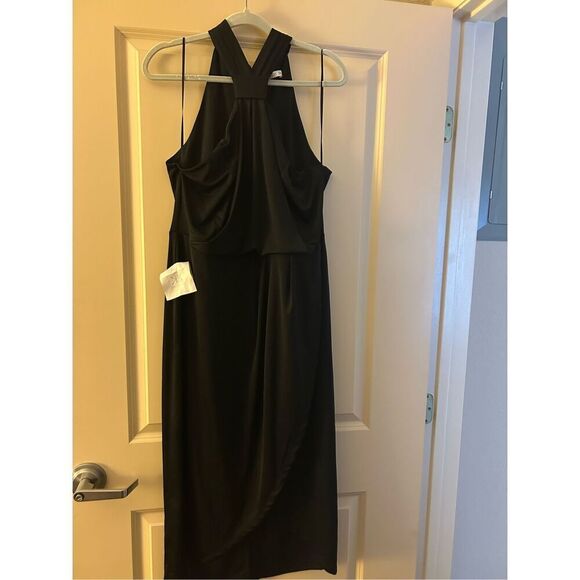 NEW Black Long Halter Neck Slit Bridesmaid Wedding Midi Dress 2X - Picture 3 of 5